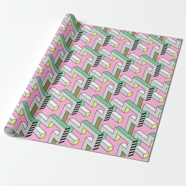 Abstract Memphis: 80s geometric shapes. Wrapping Paper (Unrolled)