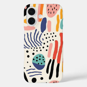 Abstract Memphis Organic Shapes Pattern iPhone 16 Case
