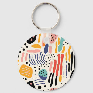 Abstract Memphis Organic Shapes Pattern Key Ring
