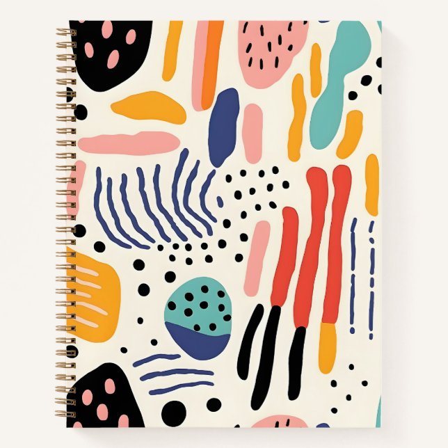 Abstract Memphis Organic Shapes Pattern Notebook (Front)