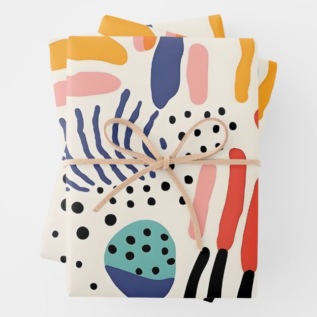 Abstract Memphis Organic Shapes Pattern Wrapping Paper Sheet (In situ)