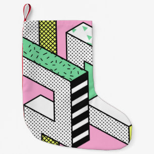 Abstract Memphis Seamless Patterns with 3d Geometr Small Christmas Stocking
