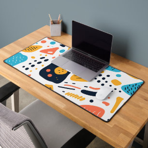 Abstract Memphis Style Organic Shapes Pattern Desk Mat