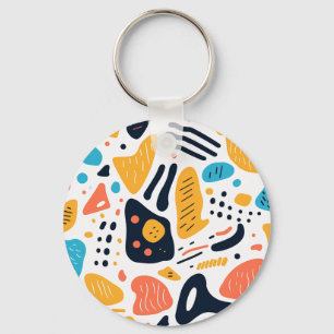 Abstract Memphis Style Organic Shapes Pattern Key Ring