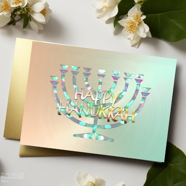 Abstract Menorah Colourful Happy Hanukkah Green Holiday Card (Creator Uploaded)