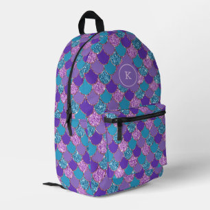 Abstract mermaid glittery scales seamless pattern printed backpack