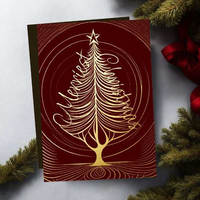 Abstract Merriest Christmas Tree Theme Foil Holiday Card (Creator Uploaded)
