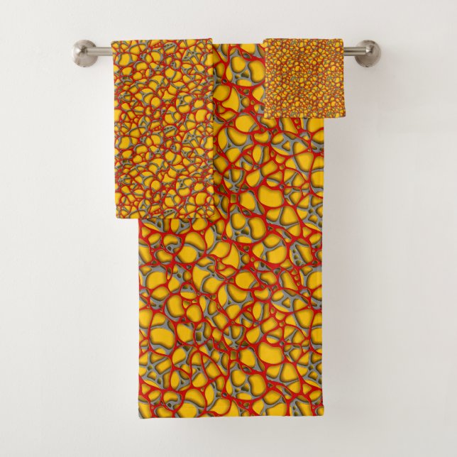Abstract mesh on yellow. bath towel set (Insitu)