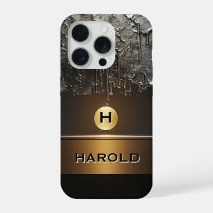 Abstract Metallic Dripping Liquid With Gold Sphere iPhone 15 Pro Case