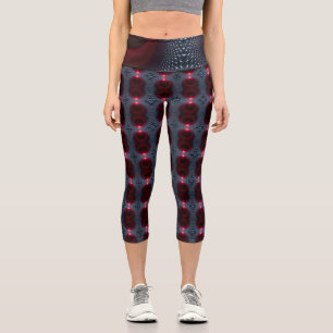 Abstract Metallic Echo Chamber with Red Soundwave Capri Leggings