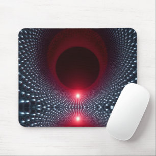 Abstract Metallic Echo Chamber with Red Soundwave Mouse Pad