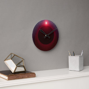 Abstract Metallic Echo Chamber with Red Soundwave Round Clock