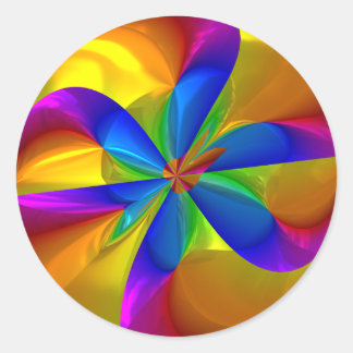 Abstract Metallic Flower Rainbow Colour Swirl Classic Round Sticker