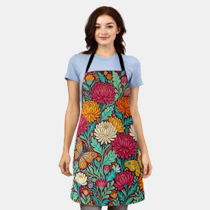 Abstract Mexican Chrysanthemums Butterflies Apron