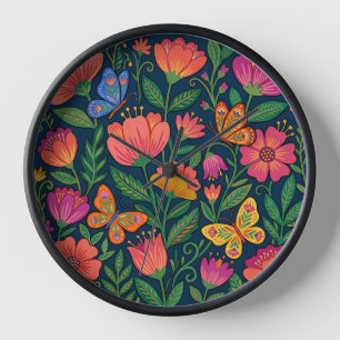 Abstract Mexican Folk Butterflies Art Clocks