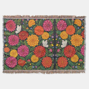 Abstract Mexican Folk Dahlia Butterflies Blankets