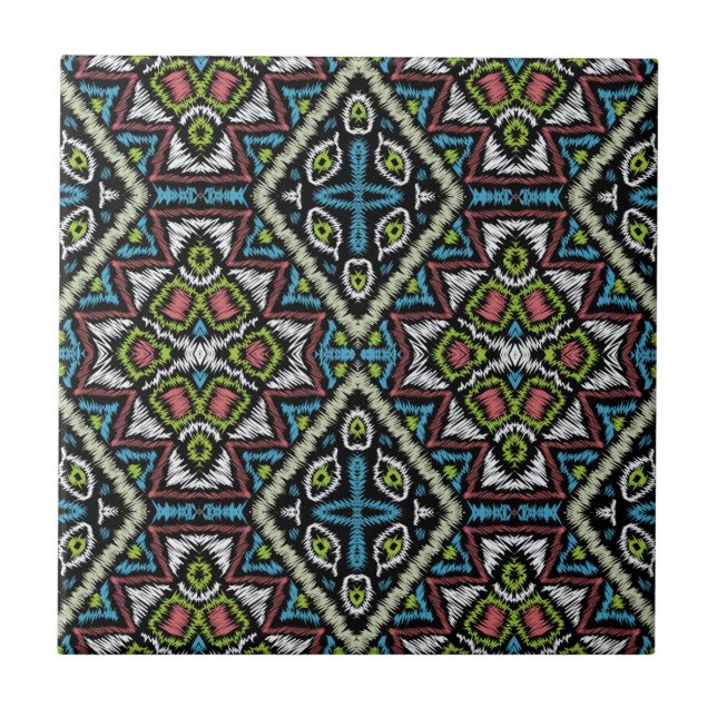Abstract mexican tribal retro african ethno tradit ceramic tile (Front)