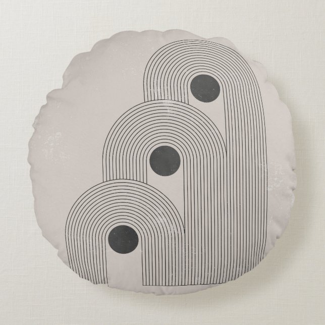 Abstract mid-century, geometric balance shapes round cushion (Front)