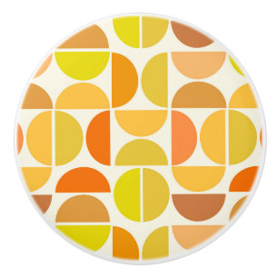 Abstract Mid Century Modern Circles Orange Yellow Ceramic Knob