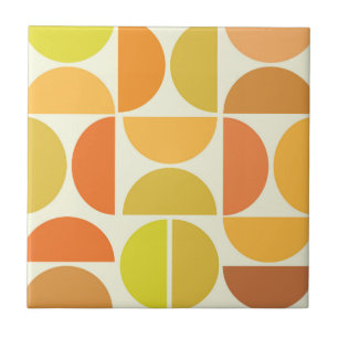 Abstract Mid century modern circles orange yellow  Ceramic Tile