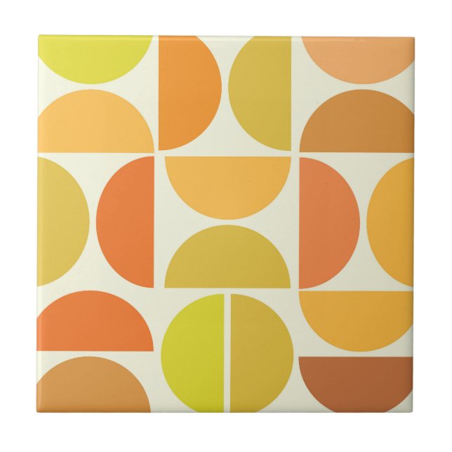 Abstract Mid century modern circles orange yellow  Ceramic Tile (Front)