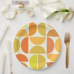 Abstract Mid century modern circles orange yellow Paper Plate