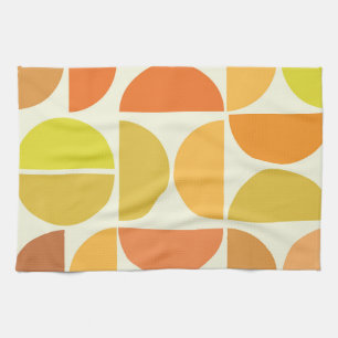 Abstract Mid century modern circles orange yellow  Tea Towel