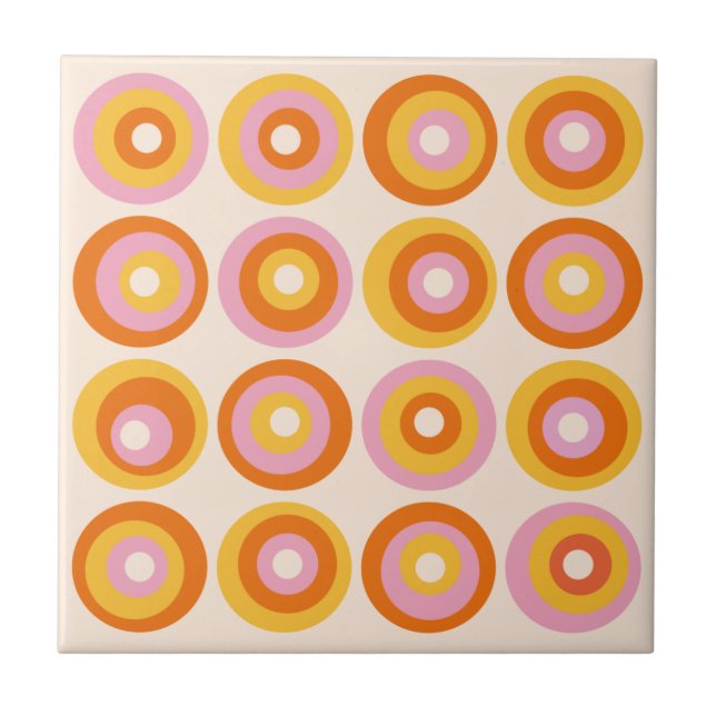Abstract Mid Century Orange Circles Pattern Ceramic Tile (Front)