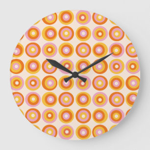 Abstract Mid Century Orange Circles Pattern Large Clock