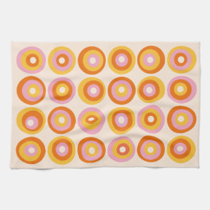 Abstract Mid Century Orange Circles Pattern Tea Towel