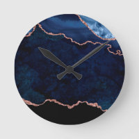 Abstract Midnight Blue Marble With Rose Gold