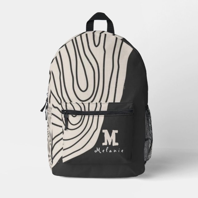 Abstract minimal art retro vintage  Monogram  Printed Backpack (Front)