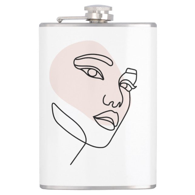 Abstract minimal female single line art 2 hip flask (Front)
