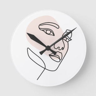 Abstract minimal female single line art Stone 2 Round Clock