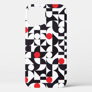 Abstract minimal geometric black white and red pat iPhone 12 case