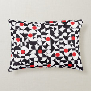 Abstract minimal geometric black white and red pat decorative cushion