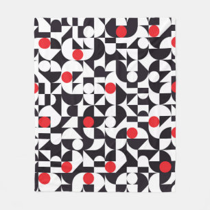 Abstract minimal geometric black white and red pat fleece blanket