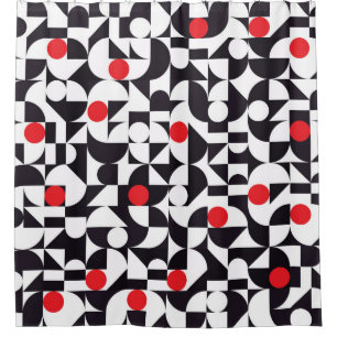 Abstract minimal geometric black white and red pat shower curtain