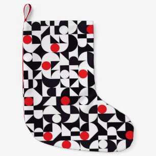 Abstract minimal geometric black white and red pat small christmas stocking