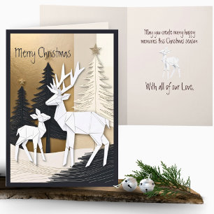 Abstract Minimal Origami Christmas Reindeer Forest Card