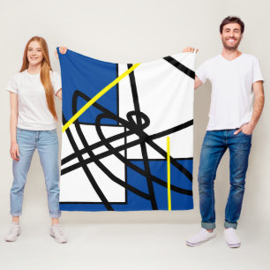 Abstract Minimalism Line Black Blue Yellow Blanket