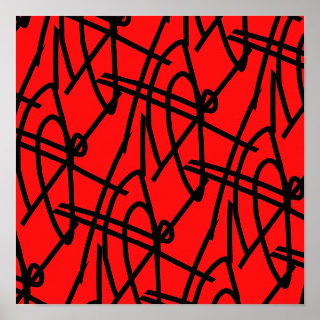 Abstract Minimalism Lines Black Red Poster (Front)