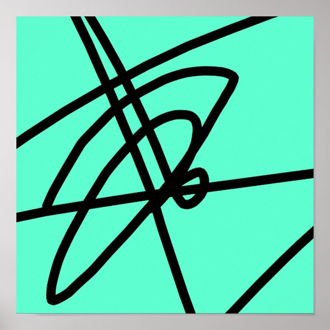 Abstract Minimalism Lines Black Turquoise Poster (Front)
