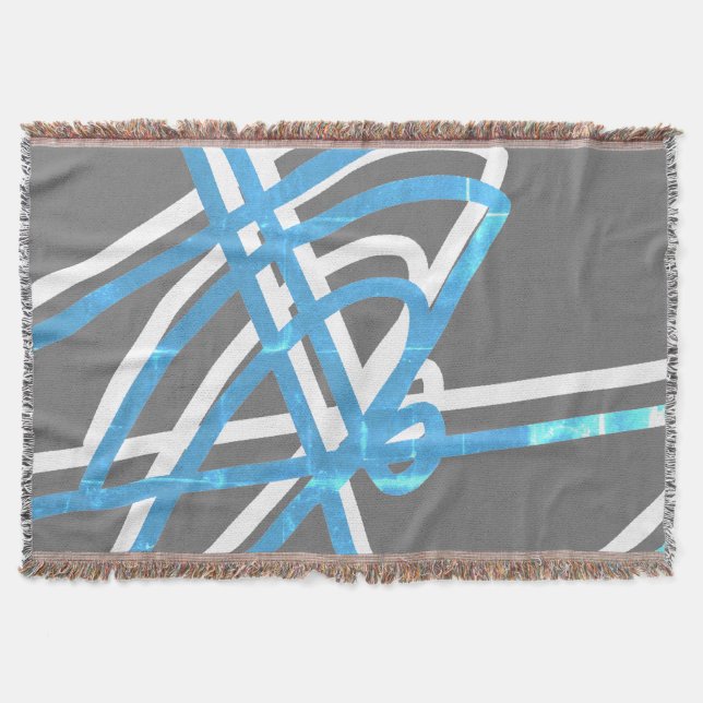 Abstract Minimalism White Turquoise Lines Blanket (Front)