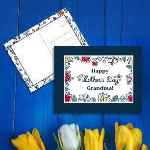Abstract Minimalist Flowers Blue Mother's Day Holiday Postcard