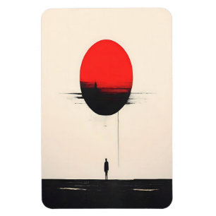 Abstract Minimalist Red Sun and Solitude Art Magnet