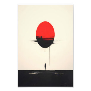 Abstract Minimalist Red Sun and Solitude Art Photo Print