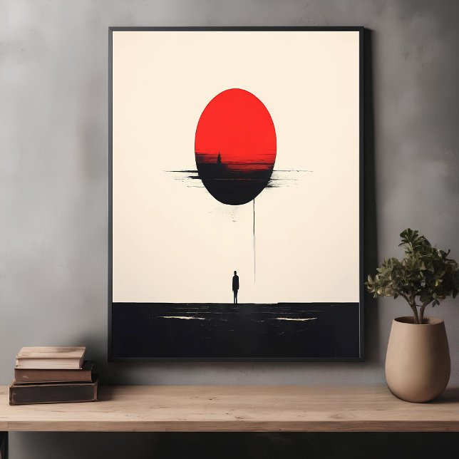 Abstract Minimalist Red Sun and Solitude Art Poster (Creator Uploaded)