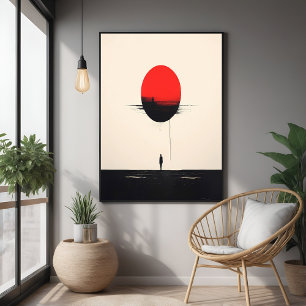 Abstract Minimalist Red Sun and Solitude Art Poster