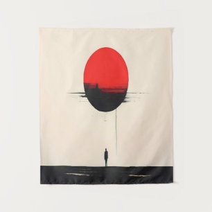 Abstract Minimalist Red Sun and Solitude Art Tapestry